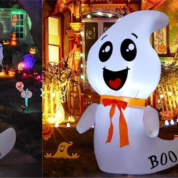 Cute Ghost Outdoor Halloween Decoration Blow Up Yard Ghost with Built-in LEDs - Picture 2 of 7